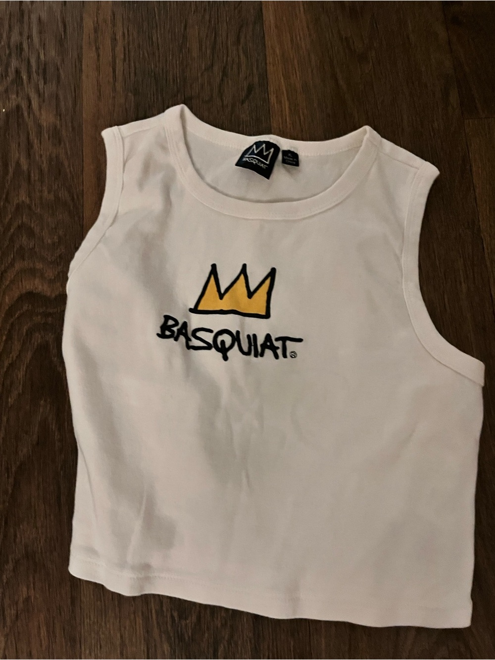 Basquiat White Crop Tank with Yellow Crown Graphic XL - Picture 8 of 8